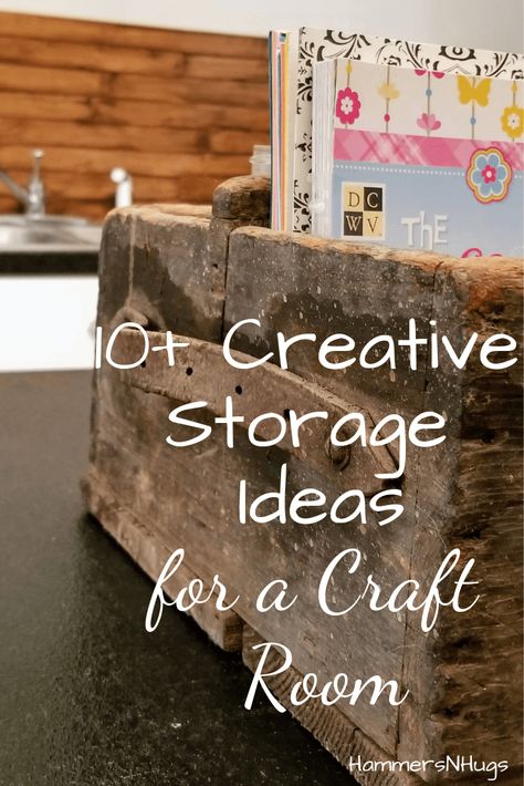 Find lots of creative storage ideas for a craft room from this farmhouse styled basement craft room!  #craftroom #storageideas #basement #basementideas  #farmhousestyle #farmhousedecor #basementrenovation #basemmentremodel #storage #storagesolutions #crafts #shabbyshic #vintage #vintagefinds #thrifting #vintagestyle #thriftfinds #vintagestuff #thrift #vintagelove #vintagelover #hammersnhugs Diy Storage Craft Room, Antique Storage Ideas, Rustic Storage Ideas, Unique Craft Room Ideas, Organizing Craft Room Ideas, Farmhouse Style Craft Room, Thrifted Storage Ideas, Vintage Craft Storage, Craft Organizing Ideas