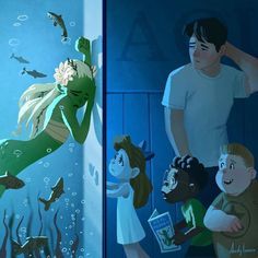 This Artist Illustrated A Story About A Green Mermaid That Hits People In The Feels Mermaid Stories, Mermaid Drawings, Green Mermaid, Mermaids And Mermen, Arte Inspo, Mermaid Art, 판타지 아트, 영감을 주는 캐릭터, Little Mermaid