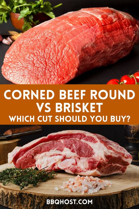 Corned beef round vs brisket -which one should you use when making corned beef? While both meat cuts are great in their own way, it all boils down to personal preference. In this post, you will read about what makes each cut the best choice for making homemade corned beef. Click through to learn more! Best Corn Beef Brisket Recipe, How To Make Corn Beef Brisket, Corning Beef Brisket, Brining Brisket For Corned Beef, Flat Cut Corned Beef Brisket, Smoked Brisket Rub, What Is Corned Beef, Brisket Flat, Homemade Corned Beef