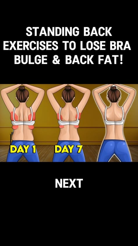 Say goodbye to bra bulge and back fat with these effective standing back exercises! Target and tone your back muscles with moves like standing rows, reverse flys, lateral raises, and shoulder presses. Incorporate these exercises into your routine for a stronger, leaner back. Start your journey to a fitter you today!  #BackExercises #BraBulge #BackFat #FitnessGoals #StandingWorkout #StrengthTraining #LeanBack #ExerciseRoutine #FitAndToned #HealthyLiving #WorkoutMotivation #FitnessJourney #fitness #exercise #back #homefitness #beautytips #fitnesstips #fitnessmovtivation #foryou Workout To Reduce Bra Bulge, Back Workout Standing, Exercise For Toned Back, Back Side Fat Exercises, Exercise For Smaller Back, Back Shaping Exercises, Back Targeting Exercises, Back Exercise Women, Exercise For Bra Bulge