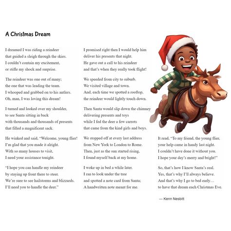 New fun Christmas poem for kids: "A Christmas Dream" https://poetry4kids.com/poems/a-christmas-dream/ #christmaspoem #xmaspoem #dreampoem #christmasdream #xmasdream #childrenspoetry #poetry4kids Oral Reading Poems, Christmas Poem For Kids, Christmas Poems For Kids, Xmas Poems, Daily Poems, Poetic Techniques, Poem For Kids, Holiday Poems, Christmas Poem