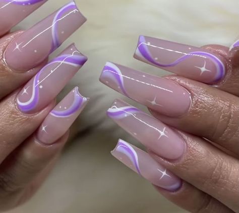 Purple Nail Inspo Coffin, Olivia Nails, Purple And White Nails, Purple Nail Design, Gold Gel Nails, Acrylic Nail Designs Coffin, Classy Acrylic, Velvet Sky, Purple Acrylic Nails