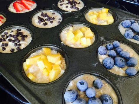 21 Day Fix Customizable Baked Oatmeal Cups - Confessions of a Fit Foodie 21 Day Fix Breakfast, Timmy Time, Breakfast Oatmeal Recipes, Baked Oatmeal Cups, Healthy Breakfast Muffins, Food Eating, Oatmeal Cups, 21 Day Fix Meals, Fruit Breakfast