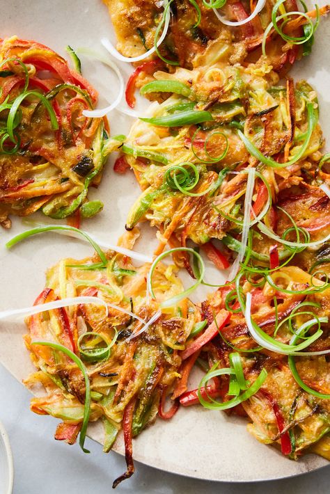 Vegetable Pajeon (Korean Scallion Pancakes With Vegetables) Recipe - NYT Cooking Korean Scallion Pancake, Korean Pancake, Scallion Pancakes, Nyt Cooking, Cooking Guide, Cooked Vegetables, Mixed Vegetables, Everyday Food, Quick Dinner