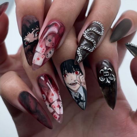 Kakegurui Anime, Horror Nails, Anime Nails, October Nails, Goth Nails, Grunge Nails, Blush Nails, Really Cute Nails, Kawaii Nails