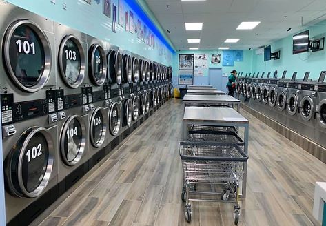 Laundromat Design, Laundry Mat Aesthetic, Cute Laundromat, Laundromat Aesthetic, Laundry Mat Business Ideas, Commercial Laundromat Design, Laundromat Business Design, Laundry Marketing, Unique Laundromats