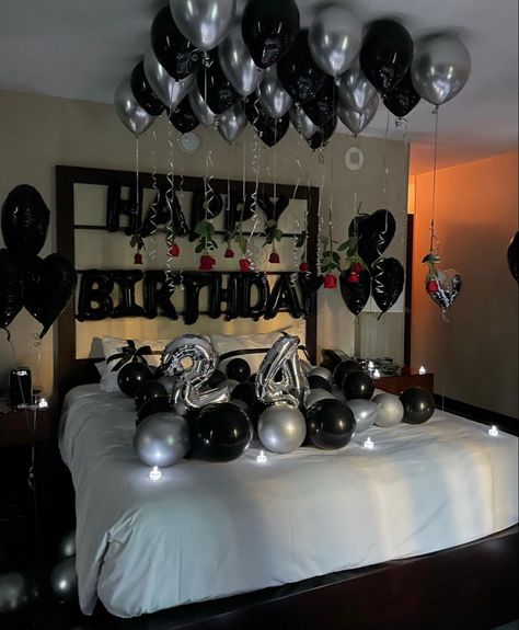 Decorate Boyfriends Room, Room Decor Bedroom Birthday, Birthday Set Up Ideas For Boyfriend Room, Happy Birthday Set Up Room For Him, Decorate Bedroom For Birthday Surprise, Birthday Decorated Room For Him, Bday Bedroom Decoration Ideas, Birthday Hotel Set Up, Boyfriend Room Decoration Birthday