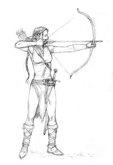 Bow Sketch, Drawing Of A Person, Archer Pose, Elf Drawing, Archery Poses, Elf Drawings, Bow Drawing, Arrow Drawing, Makijaż Smokey Eye