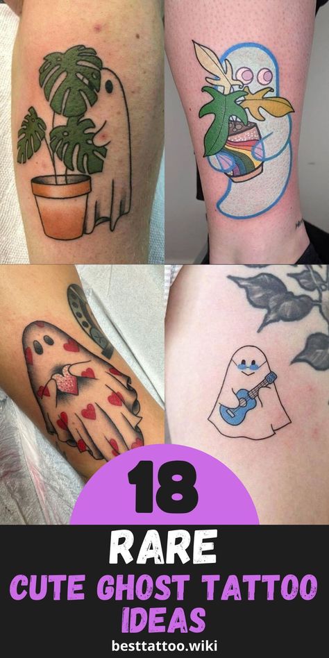 Ghost With Sunflower Tattoo, Matching Spooky Tattoos For Best Friends, Ghost Tattoos Simple, Flash Tattoo Designs Simple, Tiny Ghost Tattoo, Cute Ghost Tattoo Ideas, Ghost Flash Tattoo, Ghost Tattoo Design, Matching Spooky Tattoos