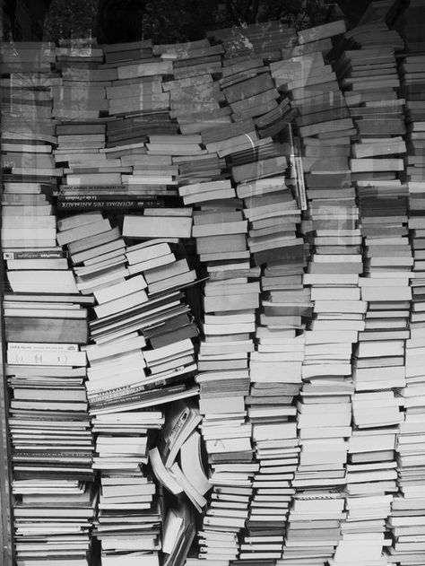 Bookish #Books Books Falling, Books Stacked, Stacks Of Books, Book Obsession, Michel De Montaigne, Pile Of Books, Black And White Photograph, I Love Reading, Book Stuff