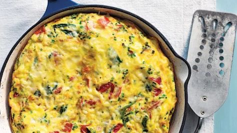 Cheese Strata - Today's Parent Pepper Frittata, Ricotta Frittata, Cheese Strata, Breakfast Frittata, Spinach Frittata, Frittata Recipe, Cheesy Potato, Frittata Recipes, Herb Recipes