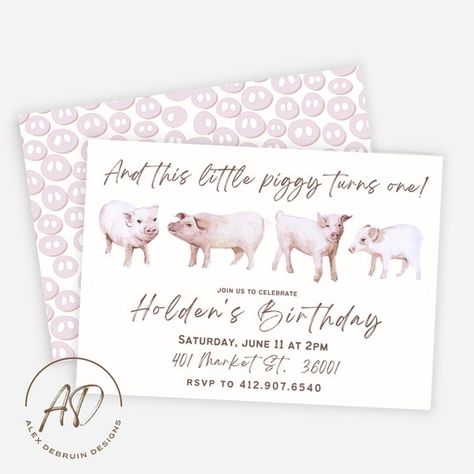 First Birthday Pig Theme, Piggy Themed Birthday Party, Pig First Birthday Girl, Pig First Birthday, Pig Themed Birthday Party, Piggy Birthday, Pig Birthday Party, One Year Birthday, Farm Birthday Party