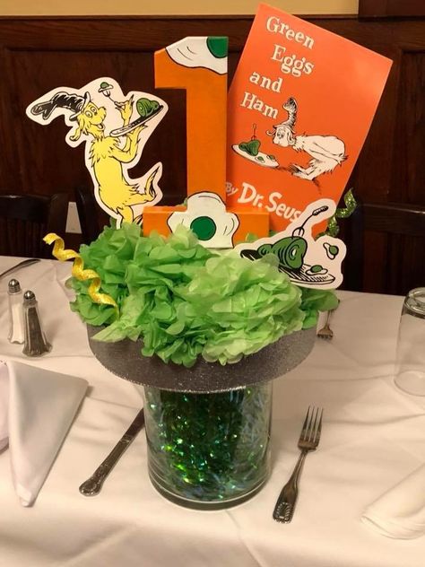 Dr Seuss 1st Birthday Centerpiece Dr Seuss Table Decorations, Dr Seuss Centerpieces, Dr Suess Centerpieces, Dr Seuss Abc Book, Dr Seuss 1st Birthday, Vpk Graduation, Dr Seuss Abc, 1st Birthday Centerpieces, Doctor Suess Birthday