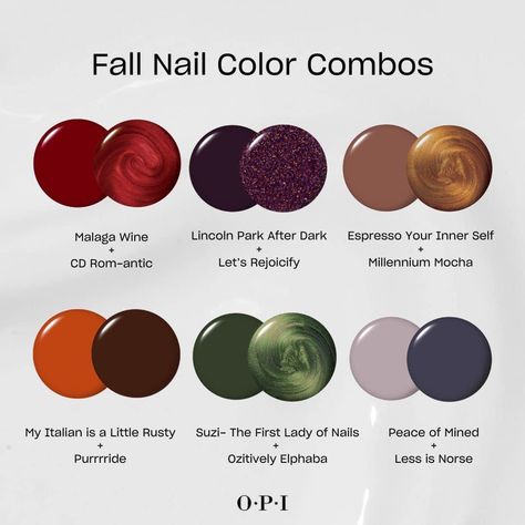 Fall Color Combos, Nail Polish Combinations, Jewel Tone Color Palette, Nail Polish Art Designs, Tone Color Palette, Opi Gel Nails, Opi Nail Colors, Nail Color Combos, Sassy Nails