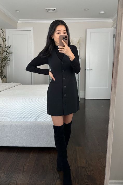 AF Petite Friendly Black Vest Mini Dress Vest Dress Outfit, Work Dinner Outfit, Petite Winter Outfits, Workwear Ideas, Black Vest Dress, Dress Outfit Winter, Mini Dress Fall, Business Casual Outfits Winter, Classic Work Outfits