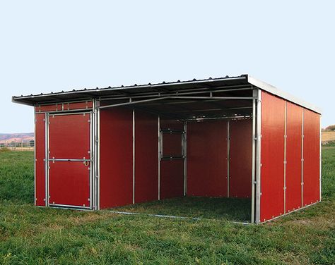 Pasture Shelter with 6' Feed Room Pasture Shelter, Horse Shelters, Prefab Barns, Horse Pens, Feed Room, Barn Layout, Horse Paddock, Loafing Shed, Horse Barn Designs