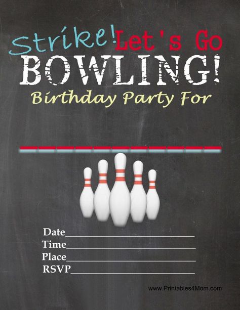 Free Bowling Party Printable Invitations - Printables 4 Mom Bowling Birthday Party Invitations Free, Bowling Birthday Party Invitations, Bowling Invitations, Bowling Birthday Invitations, Bowling Party Invitations, Kids Bowling, Bowling Birthday Party, Bowling Birthday, Bday Invitations