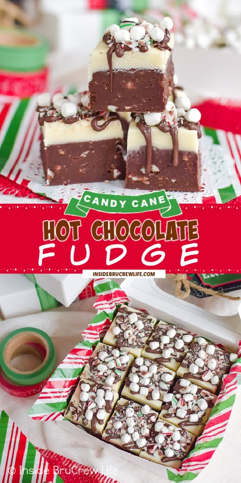 Candy Cane Fudge Easy, Candy Cane Fudge Recipe, Fall Fudge Recipes Easy, Easy Desserts For Christmas Party, Gourmet Fudge Recipes, Xmas Fudge, Pretty Christmas Cookies, Chocolate Fudge Recipes, Hot Chocolate Fudge Recipe