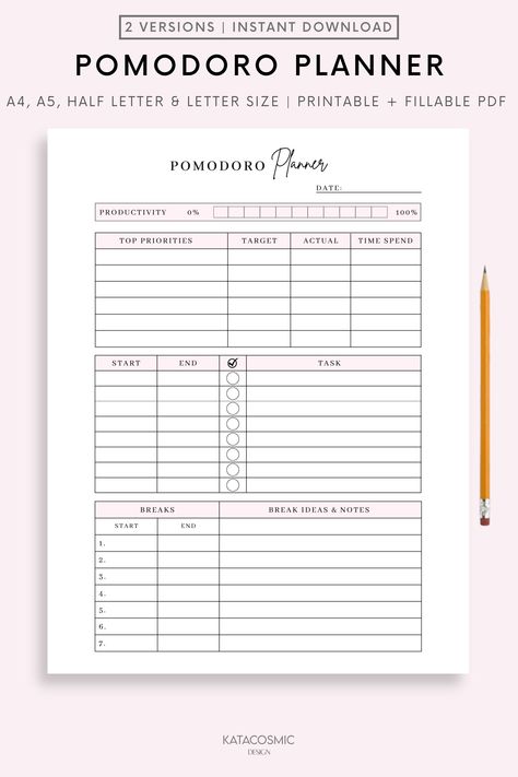 "This is a printable Pomodoro tracker, perfect to help you manage your projects, goals and productivity! Just download and print. Product information: * Your purchase includes A4, A5, Half Letter and Letter size templates and Fillable PDF. * Text and colors that are part of the design CAN NOT be altered. * Perfect for home and office use. * Print as many pages as you need. * Simply print from your home printer, or send to a local printing shop. How to download, open and print these PDF files on Study Session Tracker, Pomodoro Tracker Printable, Project Planner Printable Free, Study Session Planner, Artist Planner, Work Tracker, Pomodoro Planner, Study Sessions Planner, Study Tracker