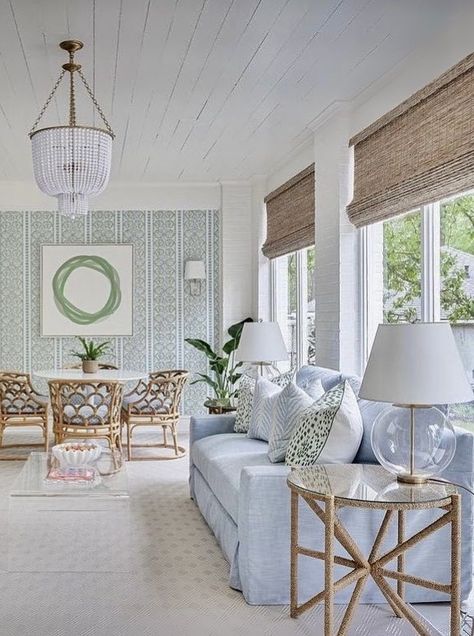 Costal Vibe, Coastal Styling, Coastal Glam, Beach Living Room, Coastal House Plans, Alys Beach, Coastal House, Accent Walls In Living Room, Sunrooms