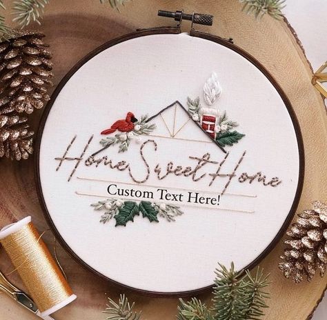 Loop Embroidery, Home Sweet Home Cross Stitch, Primitive Embroidery, Home Embroidery, Learning To Embroider, Beginner Embroidery, Stitching Embroidery, Orange Christmas, Crochet Knit Stitches