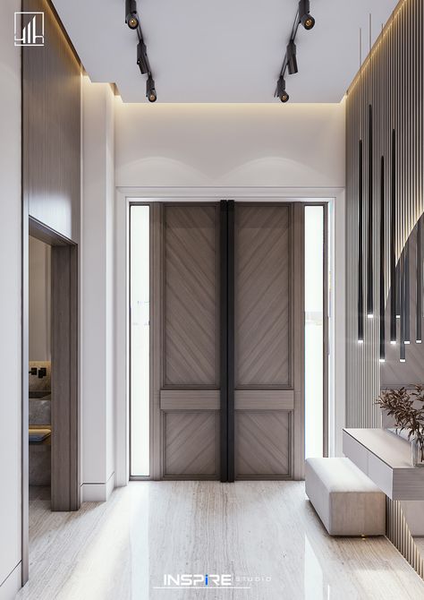 Entrance on Behance Main Door Design Entrance Modern Luxury Double Door, House Entrance Doors, Modern Luxury Apartment, Luxury Houses Entrance, Art Deco Style Interior, Modern Doors, Main Entrance Door Design, Doors Design, Modern Entrance