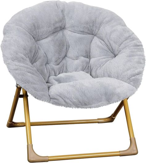 Flash Furniture Gwen Kids Cozy Mini Folding Saucer Chair - Gray Faux Fur Moon Chair - Soft Gold Metal Frame - 23" Portable Folding Chair For Living Room or Bedroom Kids Lounge Chair, Saucer Chair, Moon Chair, Toddler Chair, Fabric Accent Chair, Gray Bedroom, Gold Fabric, Grey Chair, Kids Chairs