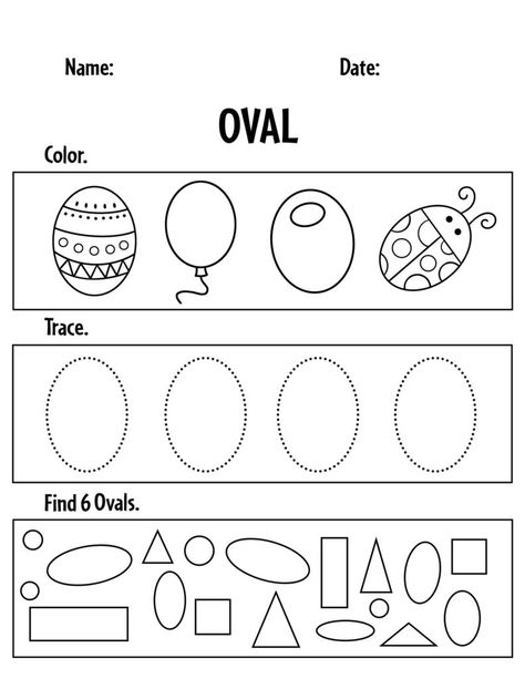 Oval Preschool, Oval Worksheet, Shape Worksheet, Preschool Worksheets Free Printables, Shape Worksheets For Preschool, Shapes Worksheet Kindergarten, Preschool Pictures, Shape Activities Preschool, Worksheet Preschool