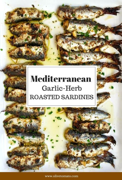 Mediterranean Garlic and Herb Crusted Roasted Sardines Recipes For Sardines, Roasted Sardines, Sardines Recipes Canned, Canned Sardines Recipes, Anchovies Recipes, How To Eat Sardines, Sardine Recipes Canned, Canned Fish Recipes, Canned Sardines