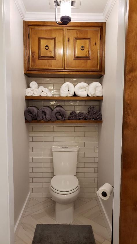 Water closet cabinet and shelves Shelves In Toilet Closet, Toilet Topper Cabinet, Over Toilet Built In Cabinet, Water Closet Cabinet, Water Closet Shelves, Water Closet Storage, Bathroom Cabinet Above Toilet, Water Closet Ideas, Water Closet Decor