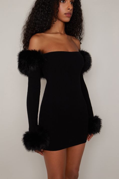 Your coziest must-have – meet our Faux Fur Off-The-Shoulder Dress. Knit for comfort and elegance, the fitted style is trimmed with plush faux fur that can be removed; this versatile dress is destined to become your favorite dress. Off-the-shoulder neckline Long sleeves Pullover style Detachable faux fur trim at collar and cuffs 5% Cashmere, 40% Wool, 10% Tess, 20% Viscose, 25% Nylon Model wears a size small Model measurements: Height 5’9”, Bust 32”, Waist 25.5”, Hips 35” Off The Shoulders Dress, Fur Mini Dress, Fur Trimmed Dress, Black Mini Dress With Sleeves, Danielle Guizio Dress, Lacy Dress Outfit, Birthday Dresses Winter, Fur Dress Outfit, Outfits For Theatre Night