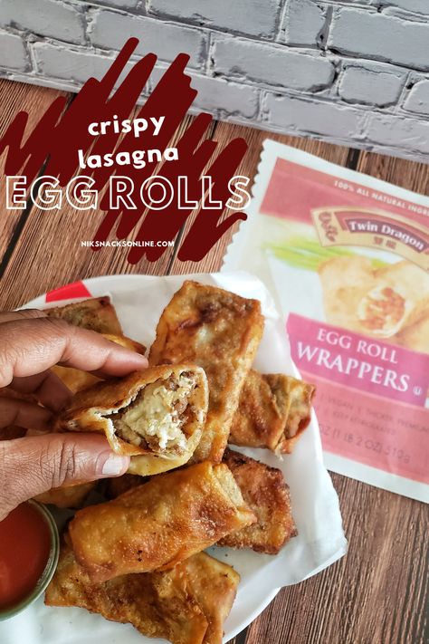 Crispy Lasagna Egg Rolls | Nik Snacks ~ Nik Snacks Lasagna Egg Rolls, Italian Egg Rolls, Crispy Lasagna, Eggs Rolls, Beef Recipe Instant Pot, Crispy Beef, Restaurant Inspired Recipes, Beef Lasagna, Beef Steak Recipes