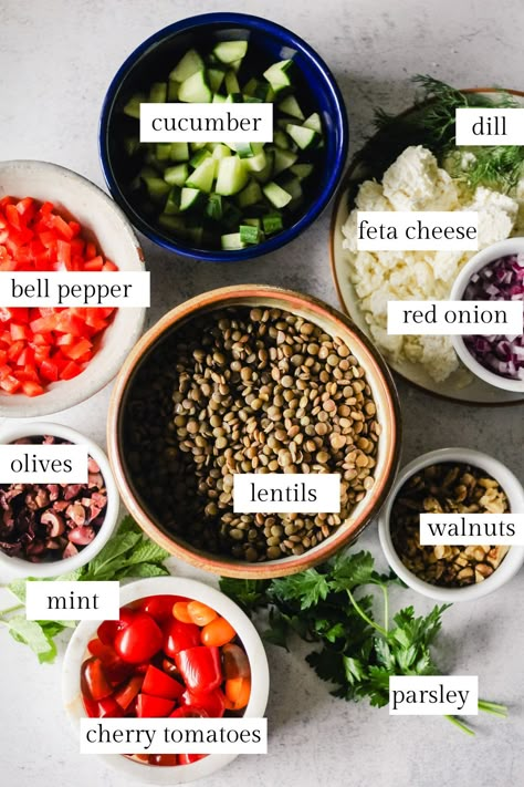 Greek Lentil Salad, Mediterranean Lunch Ideas For Work, Lentil Salad Meal Prep, Lentil Feta Salad, Lentil And Feta Salad, Lentil Salad With Olive, Lebanese Lentil Salad, Healthy Work Lunch, Nourishing Bowls