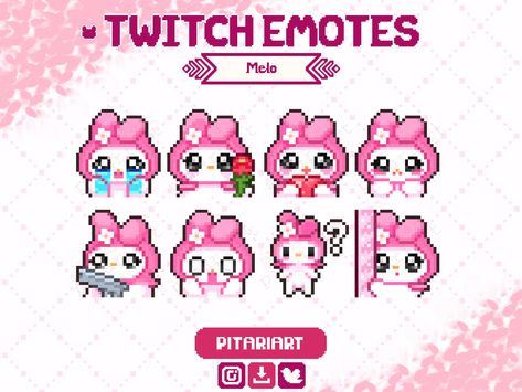 Twitch Emotes Free, Free Twitch Emotes, Pixel Kawaii, Bunny Plushies, Rabbit Plushie, Animated Bunny, Cool Text Symbols, Pixel Png, Animated Emotes