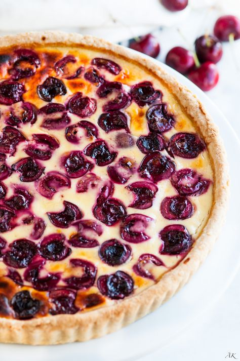 Cherry Custard Tart - Aberdeen's Kitchen Cherry Custard, Dessert Tarts, Custard Tarts Recipe, Custard Tart, Cherry Recipes, Sweet Pie, Cherry Tart, Sweet Tarts, Tart Recipes