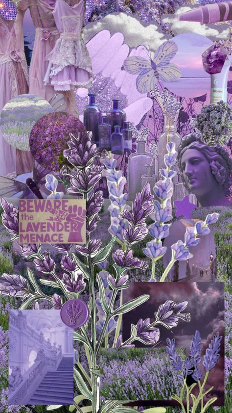 Purple Lavander Aesthetics, Lavender Menace Wallpaper, Lavender Collage Wallpaper, Purple Collage Aesthetic Wallpaper, Purple Hippie Aesthetic, Lavender Aesthetic Vintage, Lavender Lockscreen, Lavender Aesthetic Collage, Lavender Aesthetic Flower