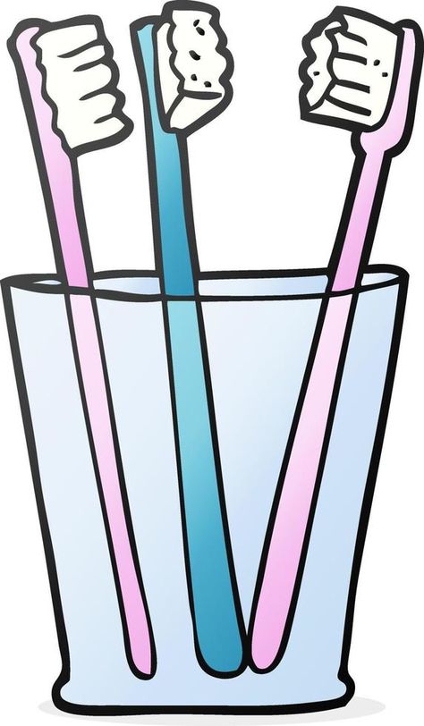 cartoon glass and toothbrushes Brushing Teeth, Vector Free, Clip Art, Glass, Quick Saves