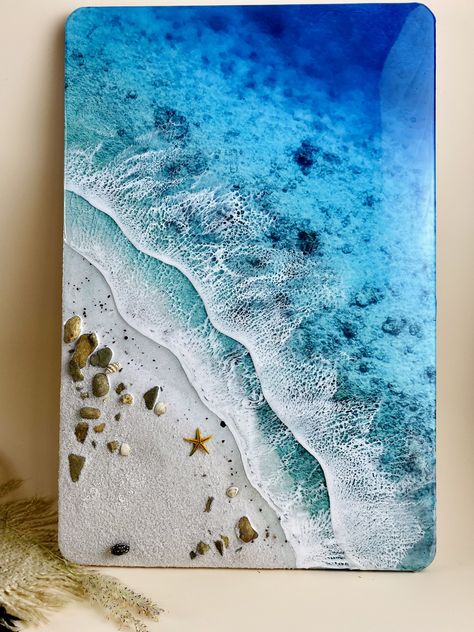 The 3D Epoxy Resin handcrafted ocean wave painting is made from sand, stone, Epoxy Resin, and spice of sea love. Each painting goes through many stages and is paid incredible attention to detail so that each painting is a story and an emotional mark. Resin Ocean Art Diy, Ocean Art Resin, Resin Seascape, Resin Ocean Art, Ocean Resin Art, Resin Art Canvas, Resin Waves, Seni Resin, Ocean Wave Painting