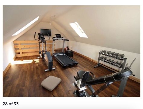 Loft Gym, Attic Gym, Home Loft Ideas, Small Home Gym Ideas, Home Gym Ideas, Small Home Gym, Barn Loft, Workout Room Home, Garage Loft