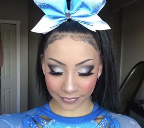 Cheer makeup Competition Makeup Cheerleading, Cheer Comp Eyeshadow, Comp Cheer Makeup, Comp Makeup Cheer, Cheer Makeup Competitive Smokey Eye, Allstar Cheer Makeup, Competitive Cheer Makeup, All Star Cheer Makeup, Cheer Eyeshadow