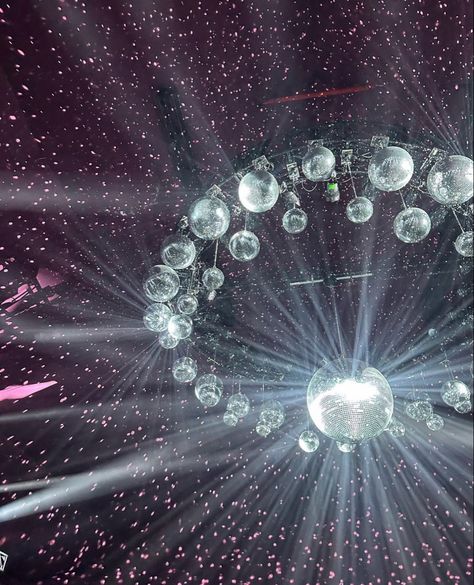 Disco Ball Aesthetic Party, Disco Theme Gala, Disco Ball Lights, Disco Masquerade, Disco Balls Aesthetic, Galactic Disco, Disco Ball Ceiling, Disco Ball Installation, Giant Disco Ball