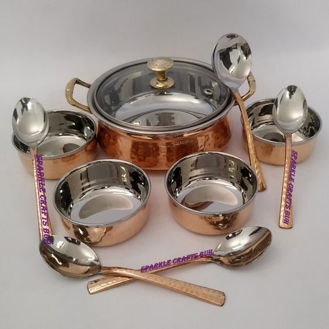 Unique Casseroles, Dinner Bowl, Copper Utensils, Dinner Bowls, Dinner Service, Tableware Set, Casserole Dish, Spoon Set, Anniversary Gift For Her