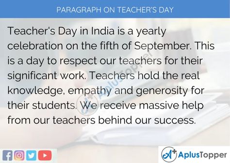 #ParagraphOnTeachersDay #AplusTopper Short Letter For Teachers Day, Letter For Teachers Day, Speech For Students, Teachers Day In India, Teachers Day Speech, English Transition Words, Mental Development, Letter To Teacher, World Teachers