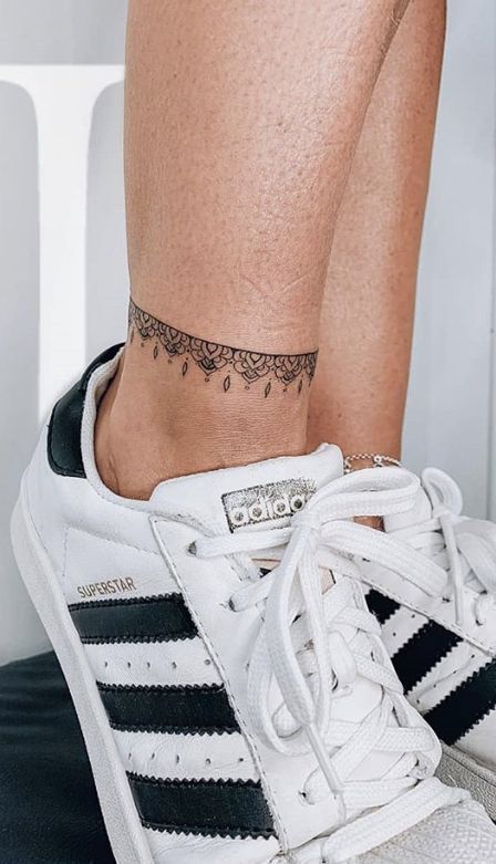 Wrapped Ankle Tattoos For Women, Ankle Band Tattoo Women, Ankle Tattoos For Women Classy, Anklet Tattoos Wrap Around, Foot Tattoo Ideas Female, Female Foot Tattoos, Tattoo Ideas Female Foot, Ankle Cuff Tattoo, Charm Anklet Tattoo