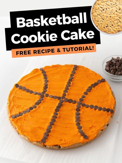 Basketball Cookie Cake Ideas, Basketball Cookie Cake, Basketball Desserts, March Madness Food, Homemade Cookie Cakes, Design Eat Repeat, Pinata Cookies, Basketball Birthday Cake, Soft Frosted Sugar Cookies