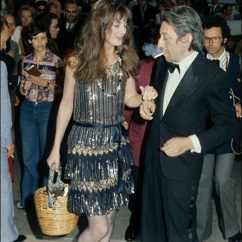 Serge Gainsbourg and Jane Birkin at Cannes film festivals, France On May 15, 1974- Birkin Basket, Jane Birkin Basket, Film Festivals, Serge Gainsbourg, Fashion Forever, Waiting List, Jane Birkin, Woven Basket, Basket Bag