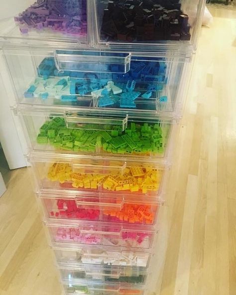 Lego Sorting Drawers Clear Lego Storage Ideas, Container Store Lego Storage, Stackable Lego Storage, Lego Storage By Color, The Home Edit Lego Storage, Clear Lego Storage, Ikea Lego Storage, Lego Organization Ideas, Lego Storage Drawers