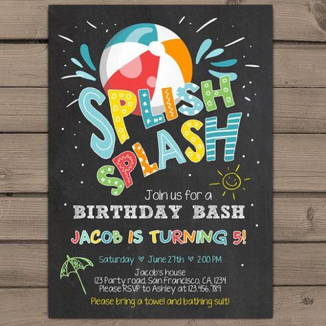 Splish Splash Birthday Invitation Pool Party Pool Birthday bash Beach Ball Beach birthday bash Boy birthday Blue Digital PRINTABLE ANY AGE #birthday #birthday #invitations Splash Party Invitations, Kids Pool Party Invitations, Water Birthday Party Invitations, Splish Splash Birthday Party Invitations, Pool Party Table Decorations, Pool Party Invitations For Kids, Splish Splash Birthday Party, Splash Birthday Party, Kids Pool Party Birthday