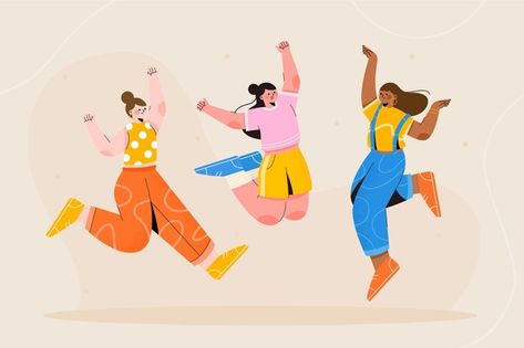 Character Dancing Poses, Jumping Illustration, Character Illustration Vector, Drawn People, Jumping Poses, Vector Illustration People, Human Illustration, People Illustrations, Vector Illustration Character