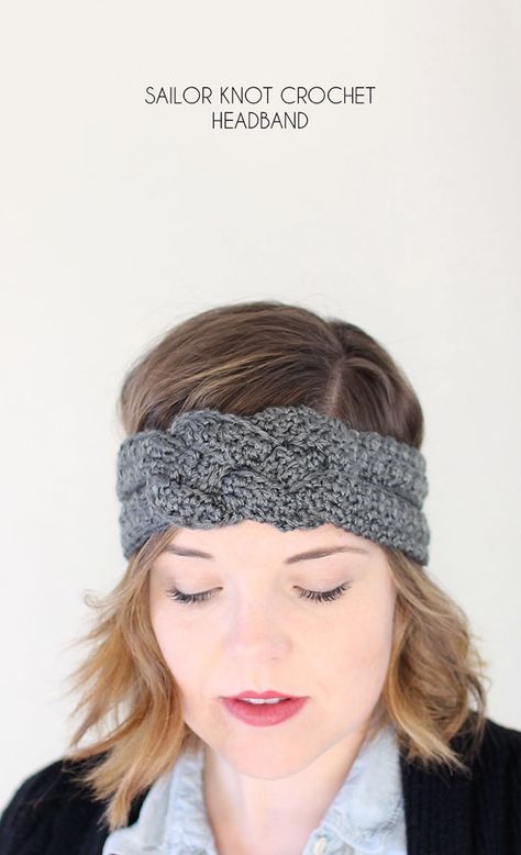 Sailor Knot Crochet Headband - Free Pattern Sailors Knot, Crochet Ear Warmer Pattern, Slouch Hat Pattern, Crochet Headband Free, Easy Crochet Headbands, Sailor Knot, Crochet Headband Pattern Free, Sailor Knots, Beginner Crochet Tutorial